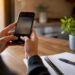 Manos tomando fotos como prueba de una estafa en Instagram