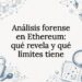 Tarjeta de título ilustrada decorativa con tema de análisis forense de blockchain