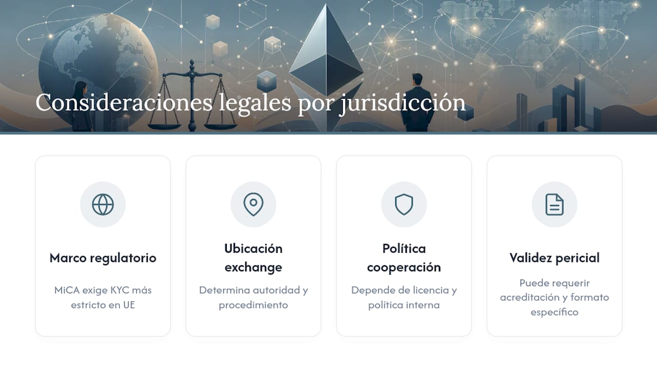Diagrama de factores legales jurisdiccionales que afectan el análisis forense de Ethereum