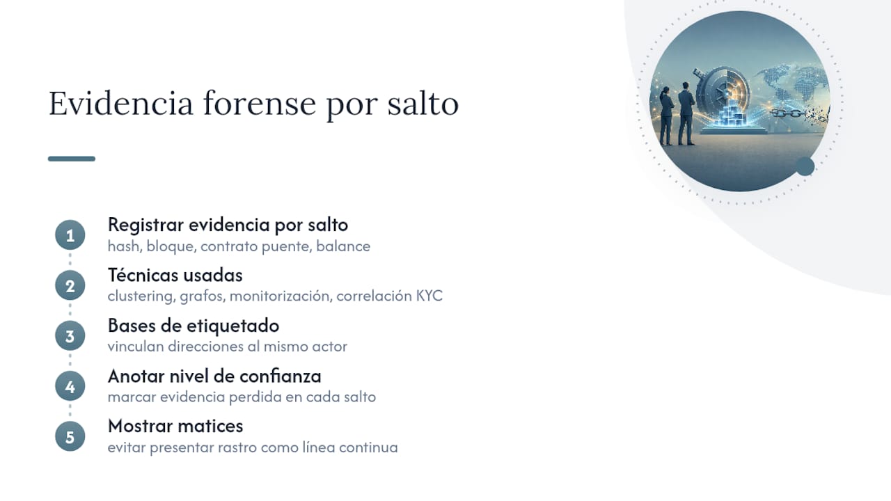 Cómo el análisis forense hace admisible una traza entre cadenas — overview diagram