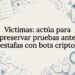 Tarjeta ilustrativa sobre estafas con bots de criptomonedas