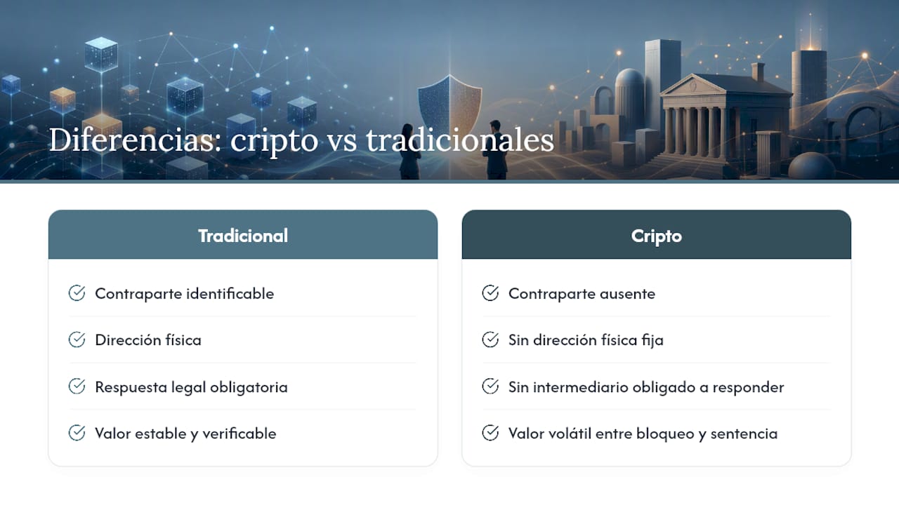 En qué se diferencia el embargo de criptomonedas de otros activos — overview diagram