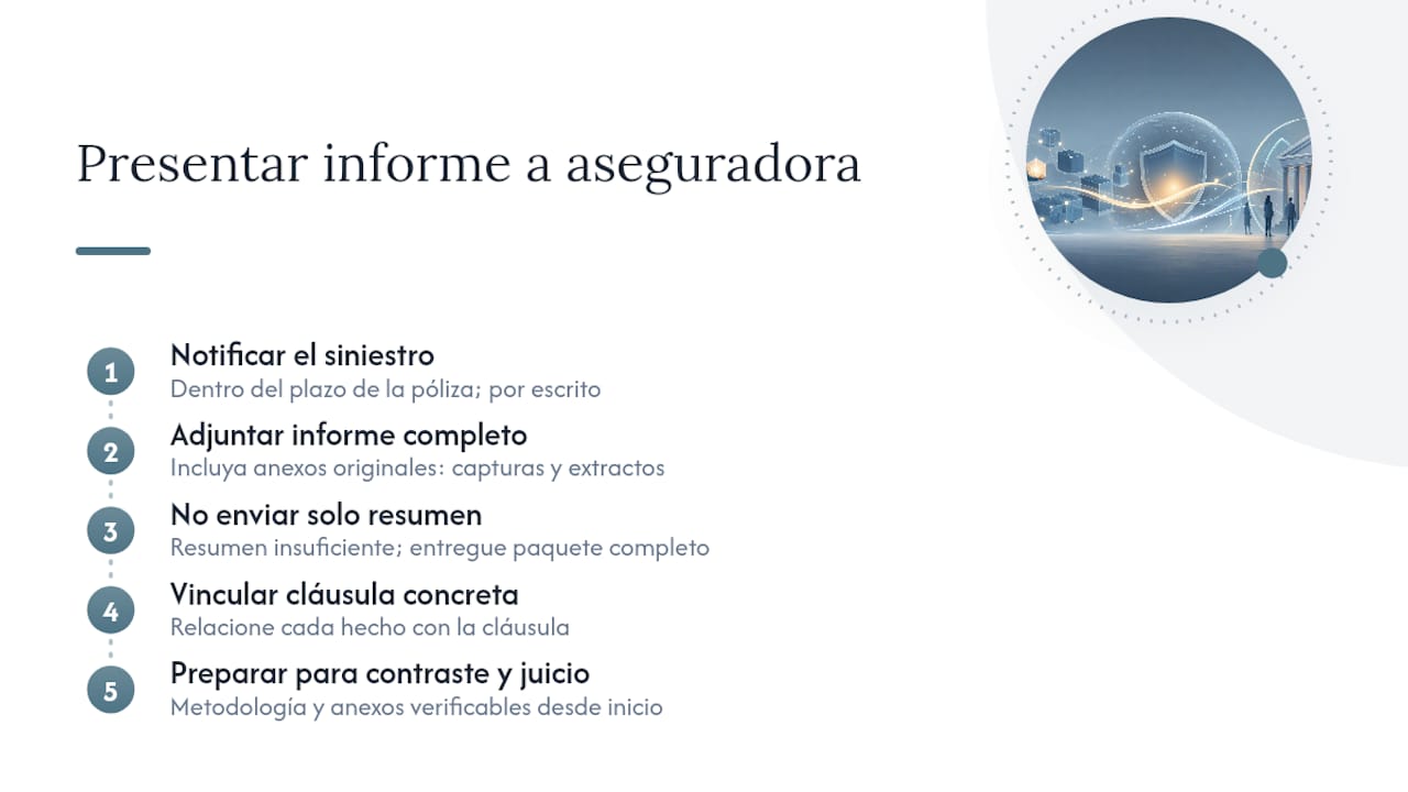 Cómo presentar el informe pericial ante la aseguradora — overview diagram