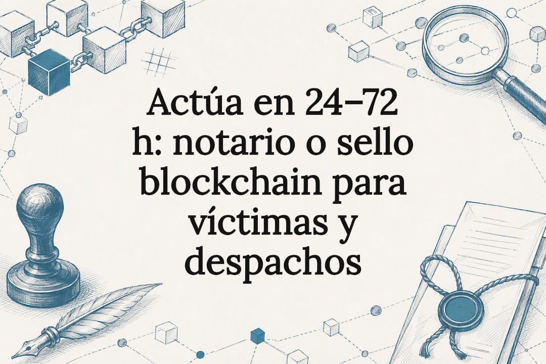Actúa en 24–72 h: notario o sello blockchain para víctimas y despachos