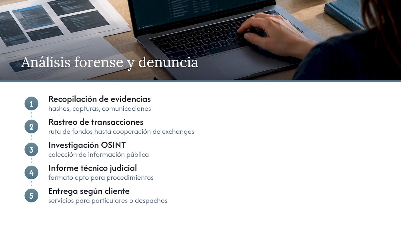 Cómo podemos ayudarte desde Recovera con el análisis forense y la denuncia — overview diagram