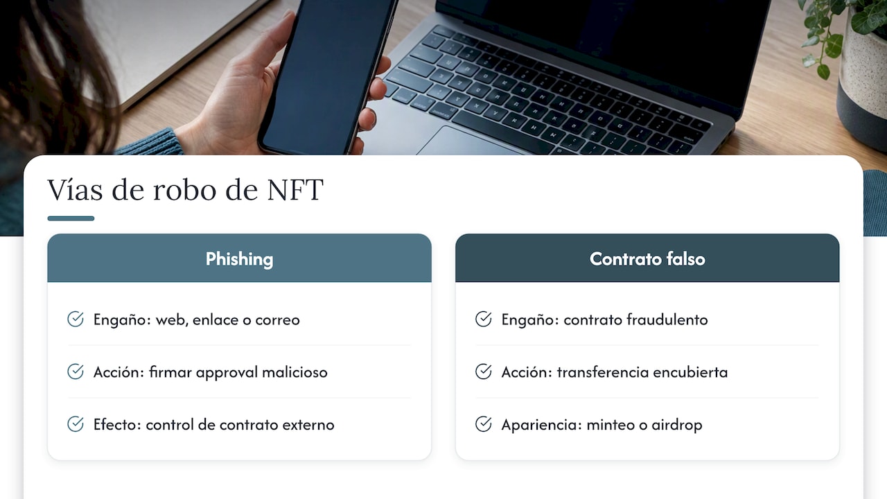 Dos vías habituales para transferir NFTs mediante engaño